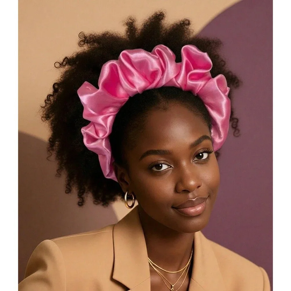 Handmade Satin Ruffle Headband Pink | Elegant Hair Accessory | Women Girls